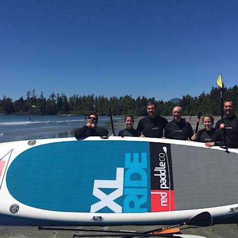 a group of people riding on the back of a boat