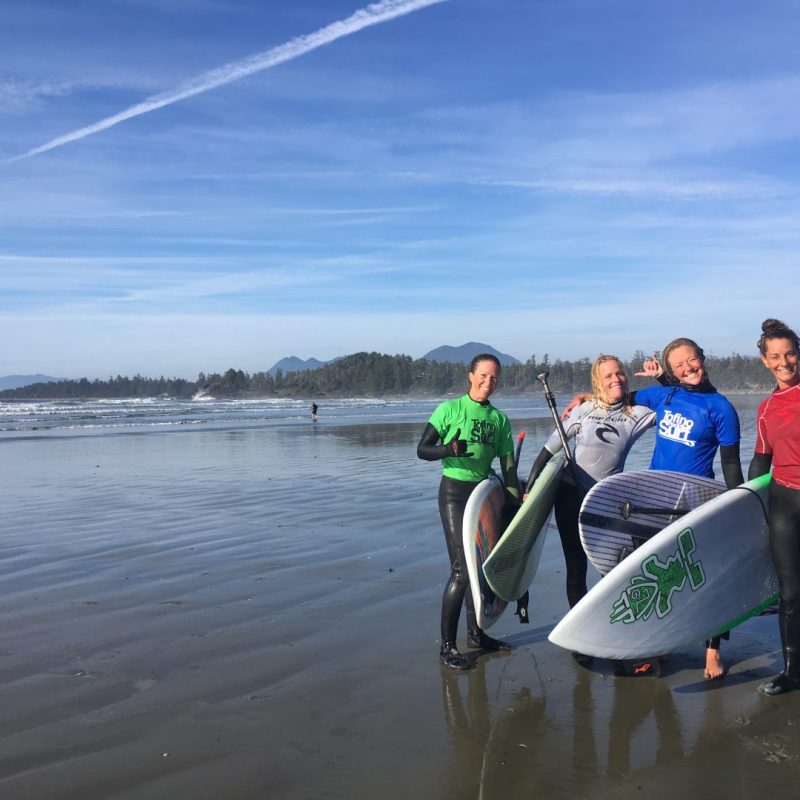 a group of people on a beach near a body of water