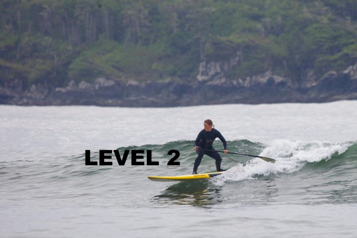 person riding a wave using a SUP surf board