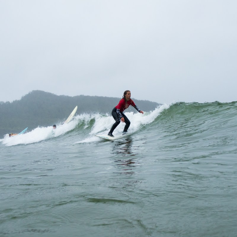 a man riding a wave on top of a body of water